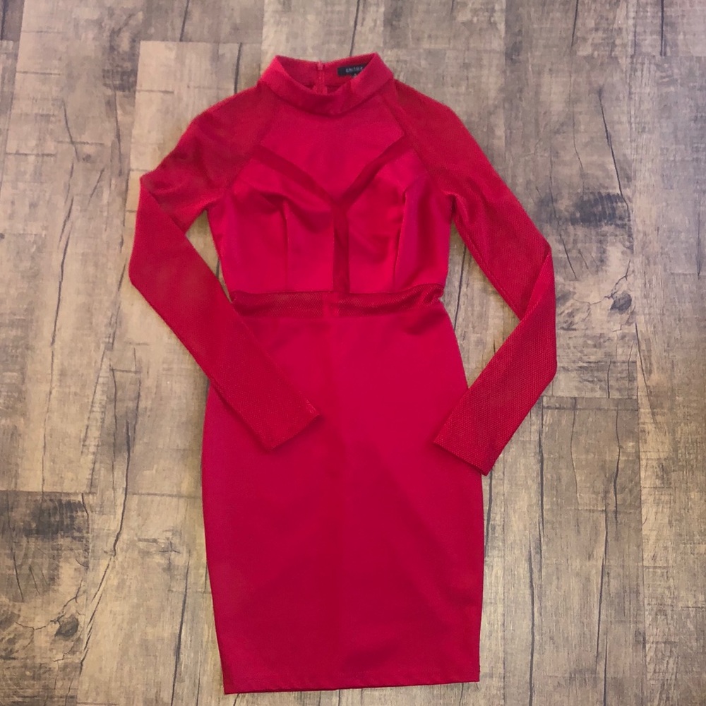 Red Mesh Long Sleeve Dress Size Small